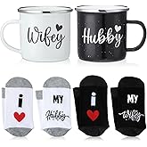 Domensi 4 Pack Hubby and Wifey Gifts Wifey and Hubby Enamel Couples Coffee Mugs Couples Socks for Bride Engagement Groom Wedding Gifts