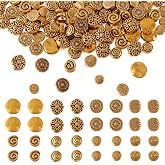 FASHEWELRY 160Pcs Antique Golden Flat Round Spacer Beads Tibetan Metal Coin Disc Loose Charm Beads for DIY Jewelry Craft Making