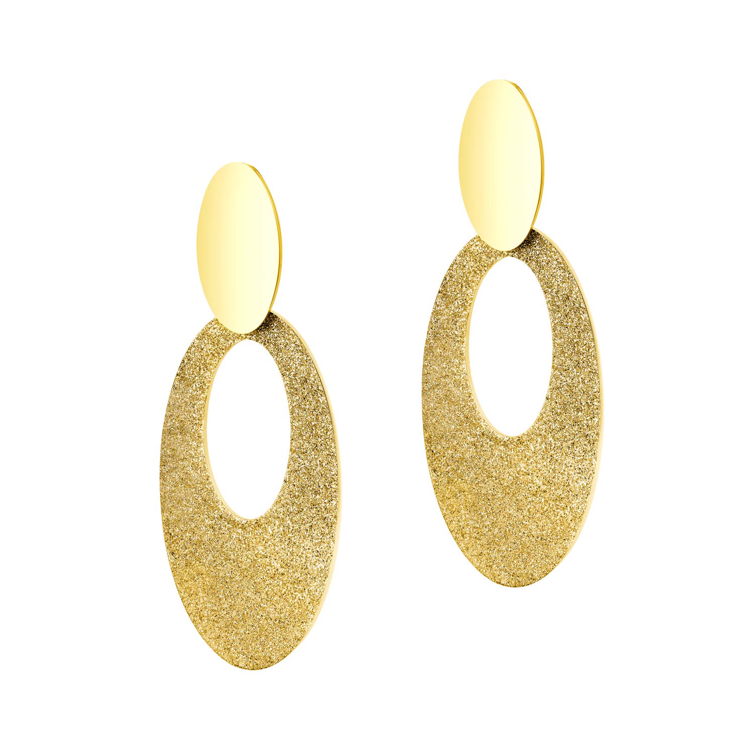 555Jewelry Stainless Steel Sandblasted Sparkly Glittering Double Oval Drop Earrings, Dangle Earrings for Women, Drop Earrings for Women & Ladies, Gold