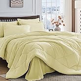 HEVUMYI Cream Yellow Queen Comforter Set - 7-Piece All Season Bed in a Bag Queen, Ultra Soft Bedding Set with Comforter, Flat Sheet, Fitted Sheet, Pillowcases, Pillow Shams