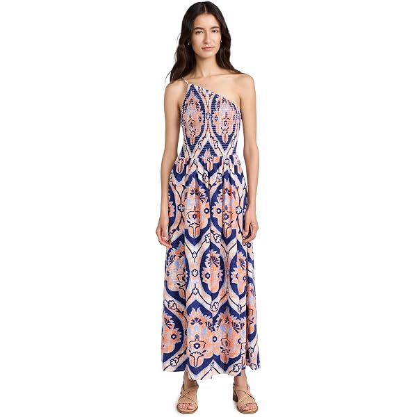 Amazon.com: Moon River Women's Ruffle Smocked Shirred midi Dress, Brown  Multi, S : Clothing, Shoes & Jewelry