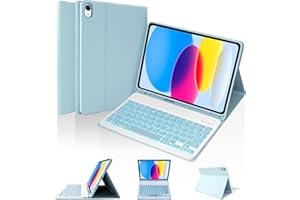 SOPPY Keyboard Case with 7 Color Backlit for iPad 10th Gen 10.9" 2022 (A2696/A2757/A2777), Detachable Wireless Keyboard with Pencil Holder, Slim Keyboard Case for iPad 10th Gen,Blue