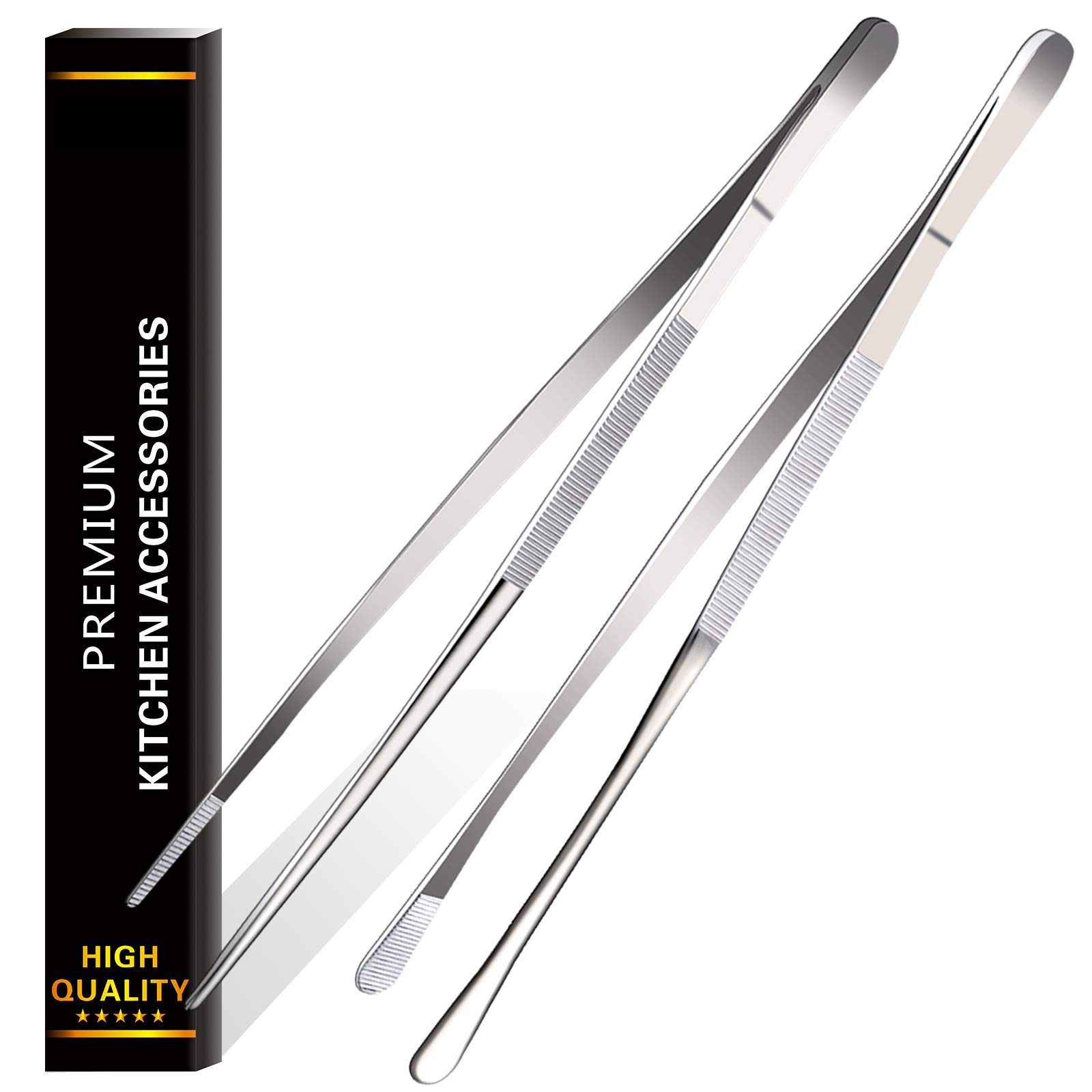 2 Pcs 12-Inch Fine Cooking Tweezer Tongs,Extra-Long Stainless Steel Kitchen Tweezers Tongs