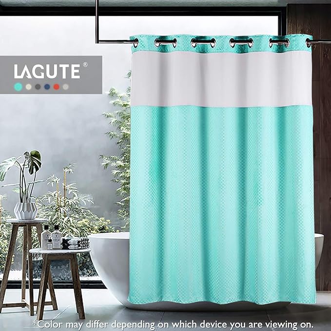 Lagute Snaphook TrueColor Hookless Shower Curtain, Removable Liner