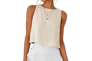 RIROW Womens Tank Tops Loose Linen Blend Crop Blouse with Back Buttons XS-XL 2026 New