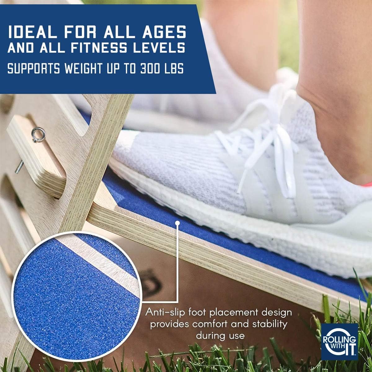 Professional Adjustable Wooden Incline Slant Board - Calf Stretcher - Increase Flexibility, Mobility, Pain Relief - Anti-Slip Design - Achilles, Plantar Fascia, Tight Calves - Standing Desk Accessory: Sports & Outdoors