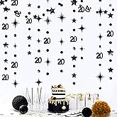 Black 20th Birthday Decorations Number 20 Circle Dot Star Metallic Hanging Streamer Banner Backdrop for Women Mens Cheers to 20 Years Birthday Happy 20th Anniversary Party Supplies