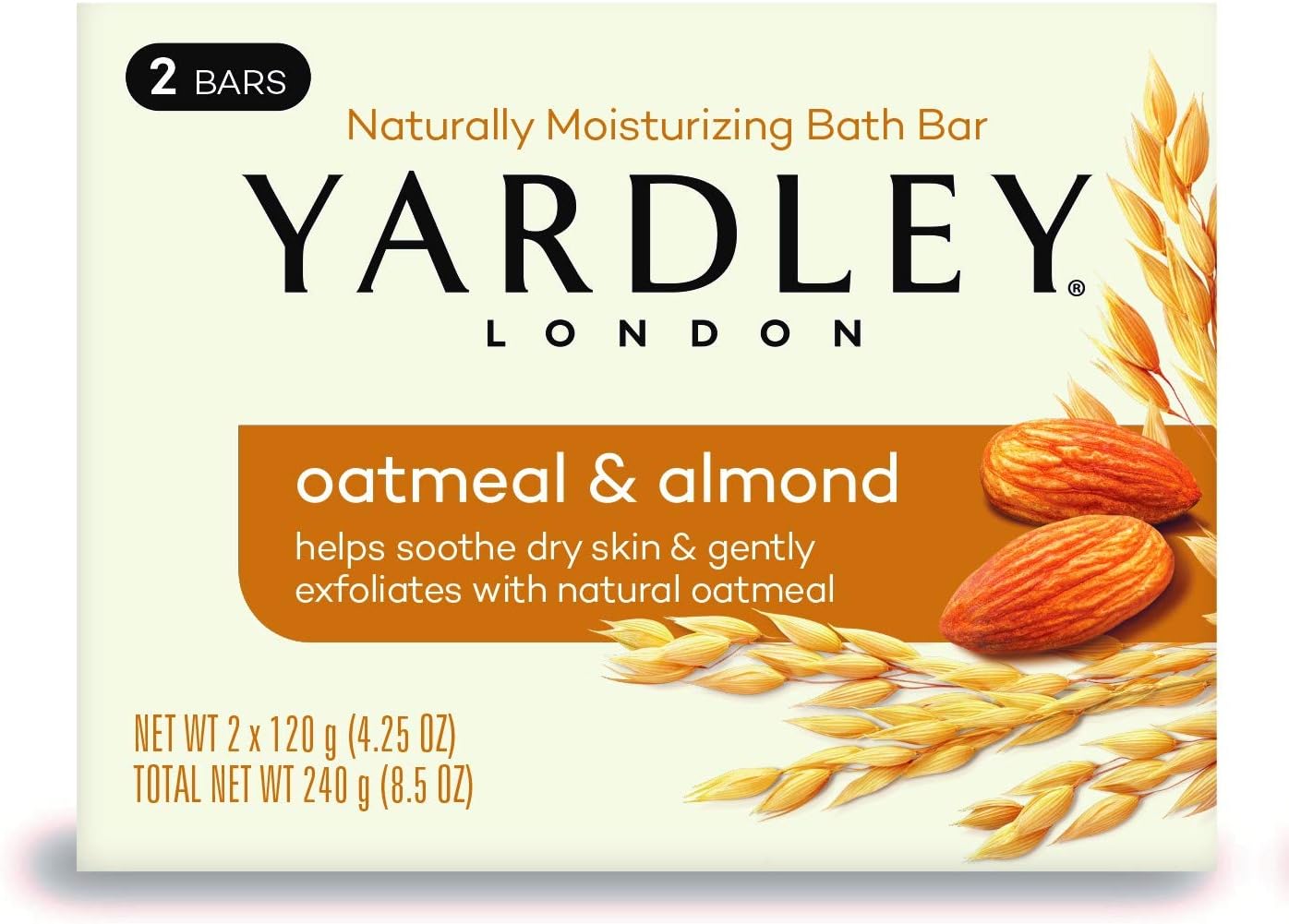 Yardley London Oatmeal and Almond Naturally Moisturizing Bath Bar, 4.25 oz., 2 Count