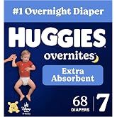 Huggies Overnites Diapers Size 7, 68 Count (2 Packs of 34) | Extra Absorbency, Nighttime Leak Protection, 4X Sleep Protection, Pillowy Soft Leg Cuffs, Wetness Indicator, Hypoallergenic