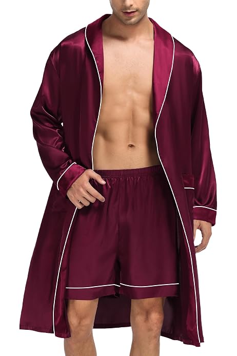 thumbnail image 2 of SWOMOG Men's Satin Robe With Pants Set Silky Kimono Nigeria | Ubuy 2 of 13