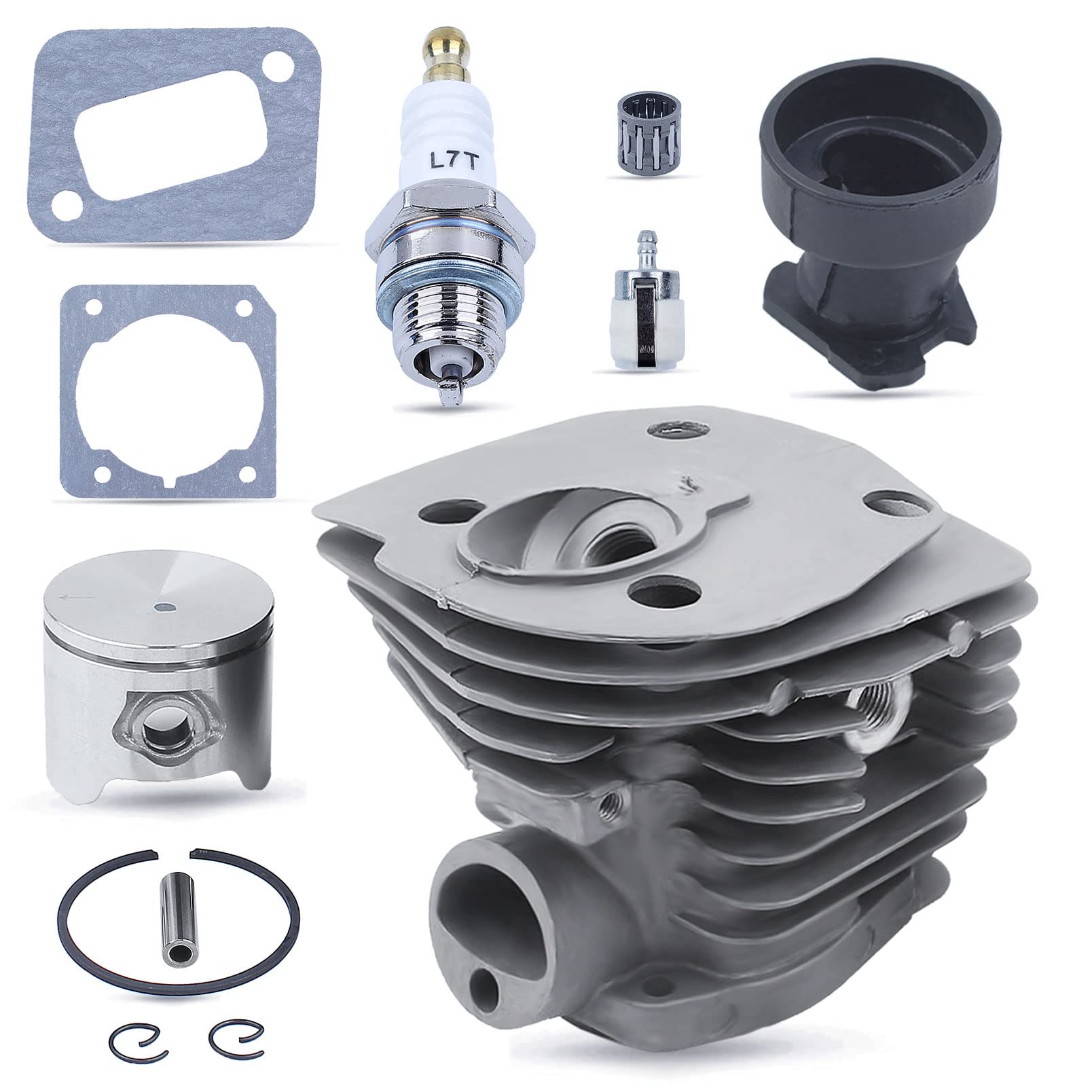 44MM Nikasil Plated Chainsaw Piston Cylinder Gasket Replacement Parts Kit for Husqvarna 350 351 353 346XP with Intake Manifold Needle Bearing Spark Plug