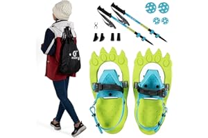 G2 GO2GETHER G2 16 Inch Kids Snowshoes, Storage Bag, Fast Ratchet Binding and Buckle Design, for Child Youth Boys and Girls (Green/Blue)