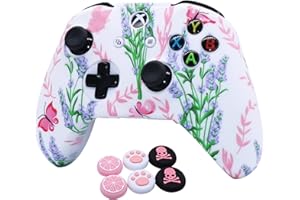 RALAN Pink Controller Skins for Xbox One, Silicone Controller Cover Skin Protector Compatible for Xbox Ones Controller (Pink Pro Thumb Grip x 2,Cat + Skull Cap &Cover Grip x 2) Blue Butterfly Pink