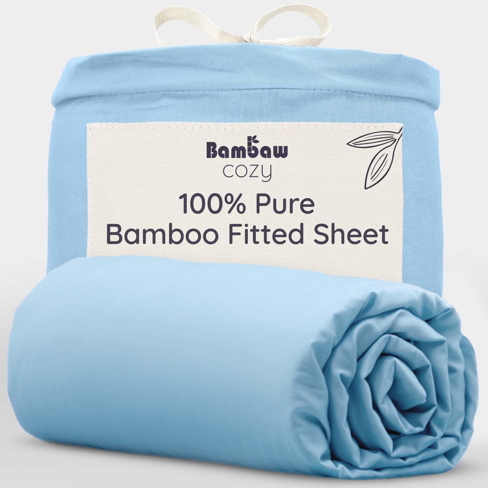 Bambaw Bamboo Deep Fitted Sheets Single Bed, 90x190 cm, Deep Pocket 35cm, 100% Bamboo Natural Bedding, Summer Cooling Bedding for Night Sweats, Soft Fitted Sheets Single 90x190 cm (Light Blue)