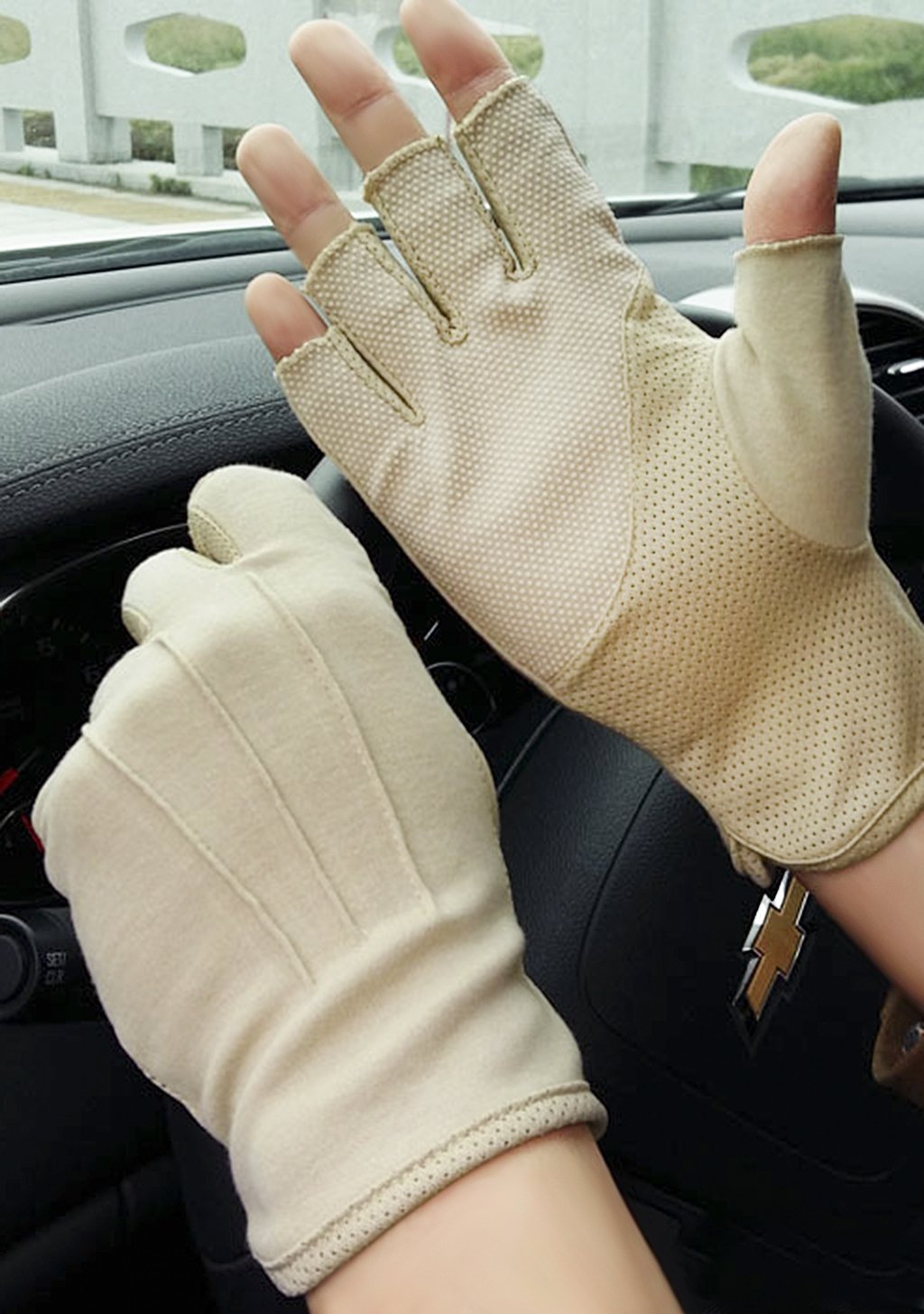 Summer Half Finger Driving Gloves - Screen Touch, Breathable Cotton, UV Sun Protection for Women Men - Motorcycle, Fitness, Cycling - Lightweight Antislip Fingerless Touchscreen