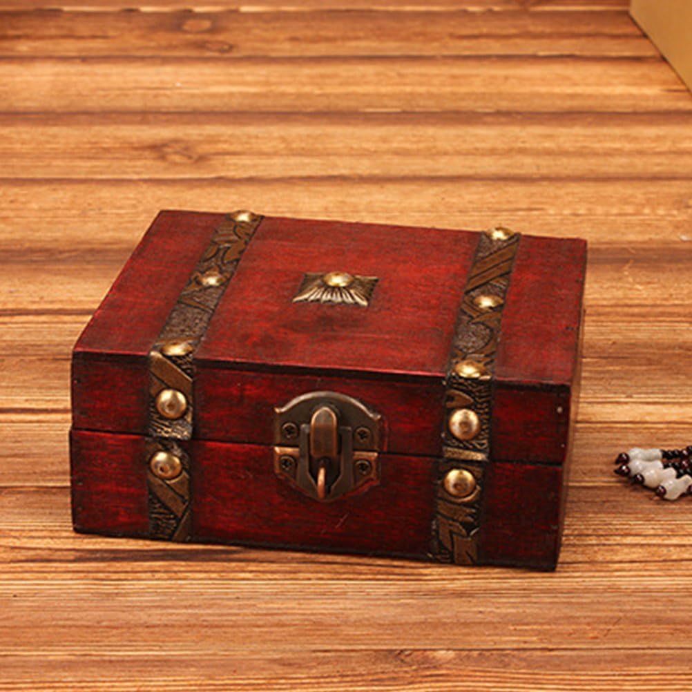 OUNONA Wooden Pirate Treasure Chest Vintage Lock Jewellery Storage Box Case Organizer Birthday Gift Party Favors: Home & Kitchen