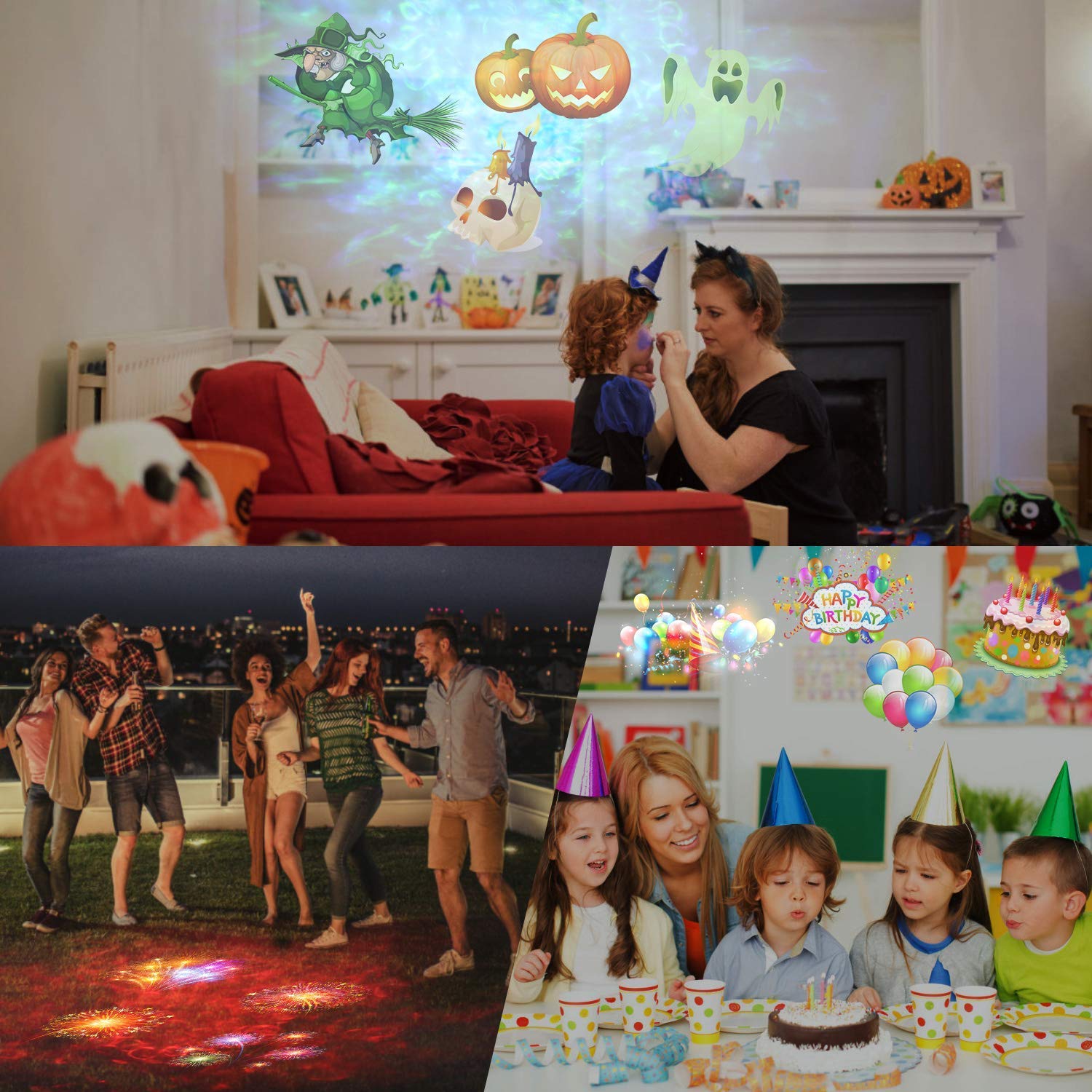 Gohyo Projector Lights for Halloween Christmas Decoration 2 in 1 Ocean Wave Remote Control Waterproof Outdoor Indoor Landscape Lighting