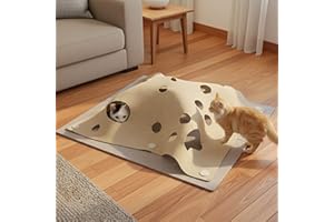 PETKARAY Felt Cat Tunnels for Indoor Cats, Enrichment Activity Mat with Peek-a-Boo Holes, Large Interactive Cat Play Mat Cave Hideaway, Beige