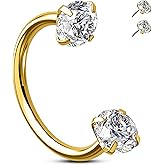 Melighting 20G Horseshoe Nose Rings Stainless Steel 316L, Double Cubic Zirconia Threadless Push in Nose Stud Hoop Piercing, Cartilage Lip Helix Piercing Jewellery for Women 7/8/9 mm
