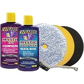 Wizards Scratch &amp; Swirl Removal Kit - 3-Step Cut, Polish &amp; Wax, 6-Piece | Nano Wax Polymer Sealant, Marine Gelcoat and Clear Coat Compatible, Orbital Polisher Ready, Three Velcro-Backed Pads
