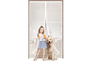 White-Magnetic-Screen-Door-Fits Door Size 32x80Inch,Door Screens with Magnets Heavy Duty,Mesh Screen Size 34x82Inch for Patio