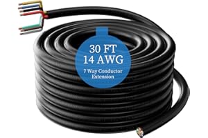 Gubrdfrsod 14 Gauge 30 FT 7 Way Trailer Wire Pure Copper Heavy Duty 7 Pin Trailer Wiring Harness Round 7 Wire Trailer Cable 30 FT 14 AWG 7 Conductor Trailer Cord for Rv Camper Truck