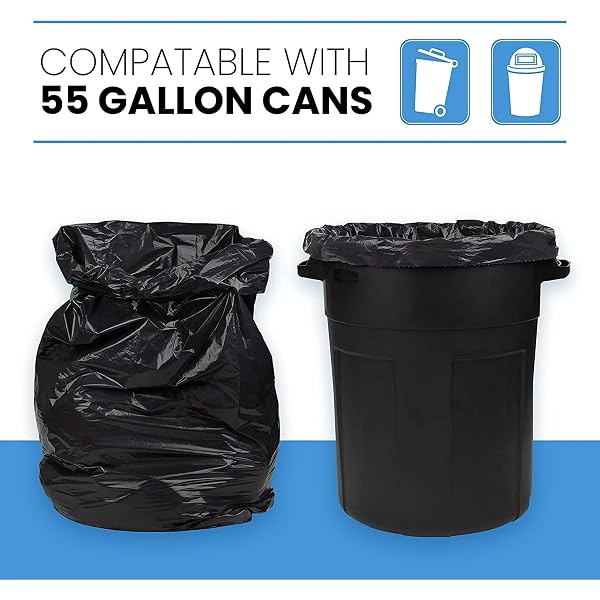 TOUGHBAG 55 GALLON TRASH BAGS, 55-60 GALLON TRASH BAGS HEAVY DUTY (50 COUNT) – LARGE BLACK TRASH CAN LINERS, 50-60 GAL FOR CONTRACTORS, COMMERCIAL, AND LAWN – MADE IN USA