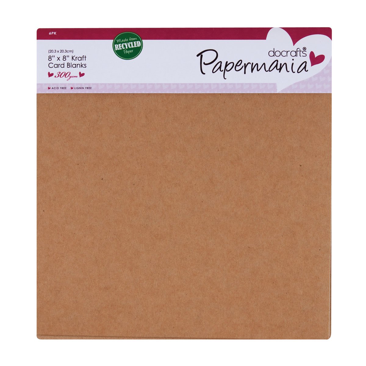 Papermania 8 x 8-inch 300 GSM Recycled Kraft Square Card and Envelopes, Pack of 6, Brown