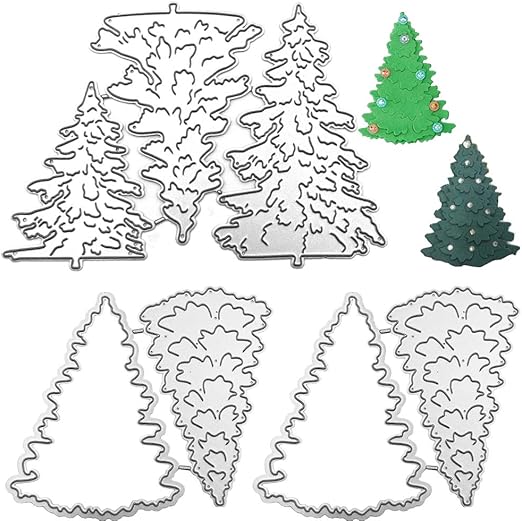 7 Pcs Christmas Tree Metal Die Cuts, AIFUDA Merry Christmas Tree DIY Cutting for Embossing Card