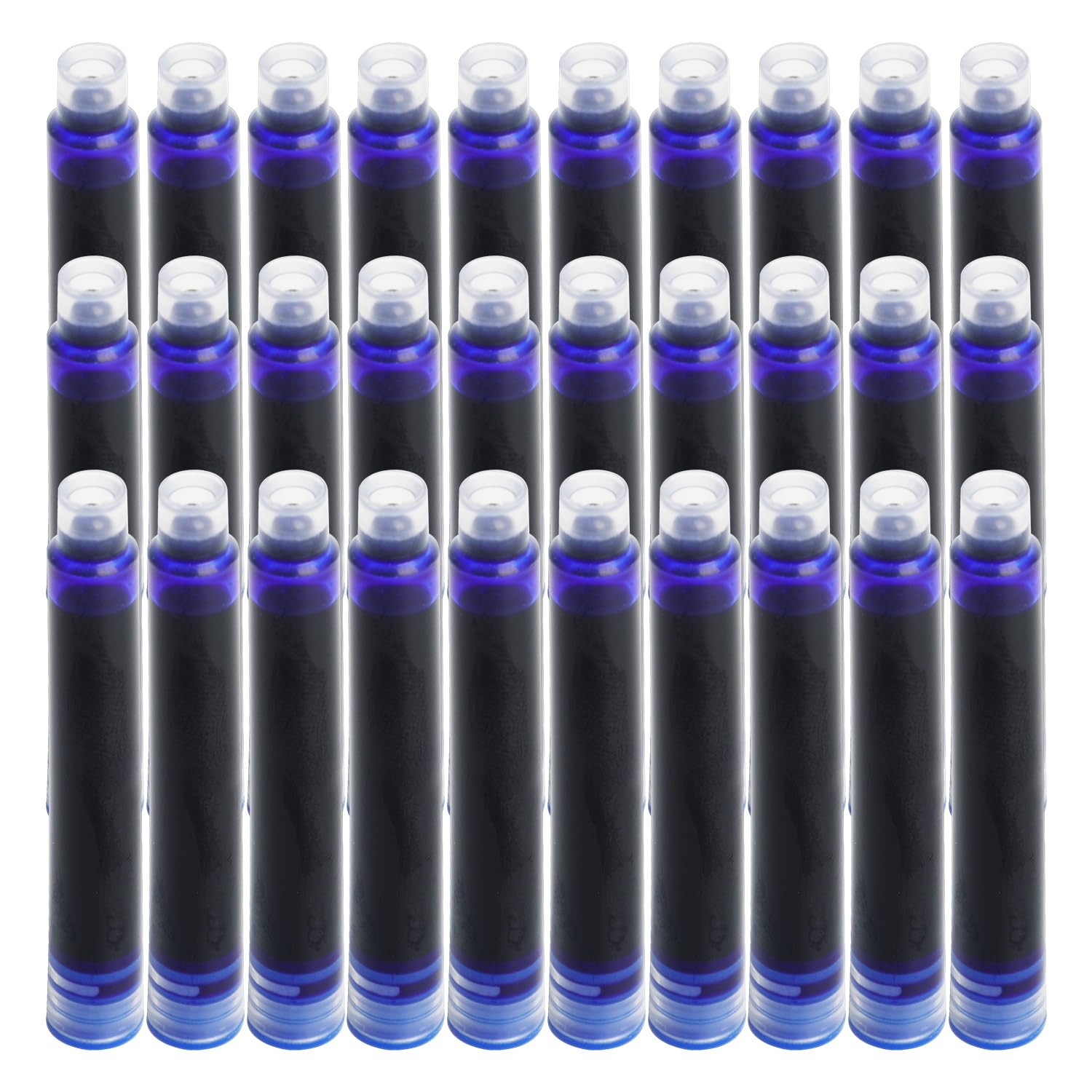 30PCS Standard Internationa Fountain Pen Ink Cartridges, Disposable and Generic Ink Refill Cartridges 3.4mm Bore Diameter, Blue