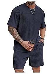RoseSeek Men's 2 Piece Outfits Textured Drop