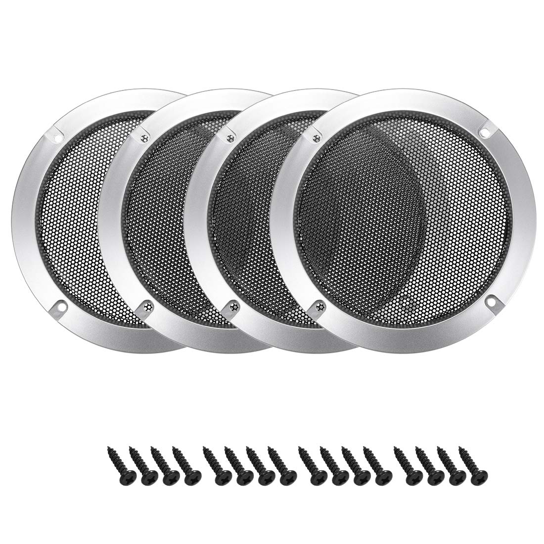 Photo 1 of uxcell 4pcs 4" Speaker Grill Mesh Decorative Circle Woofer Guard Protector Cover Accessories Silver