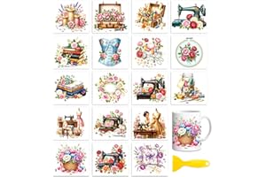 Peacoblue 18 Sheets Rub On Transfers for Crafts, Vintage Sewing 3.6"x3.9" UV DTF Cup Wrap Waterproof Cold Transfers Stickers 