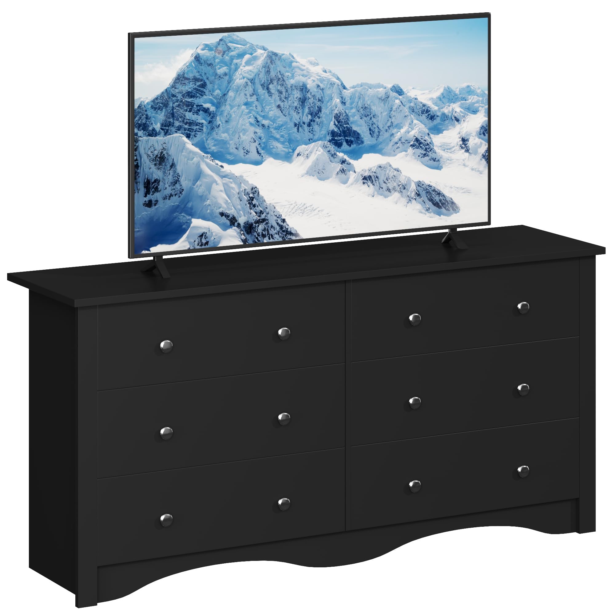 Photo 1 of Furmax 6 Wood Drawers Dresser for Bedroom, Double Dresser for TV up to 65 inch, TV Stand Storage Chest of Drawers for Living Room Hallway Entryway (Black)