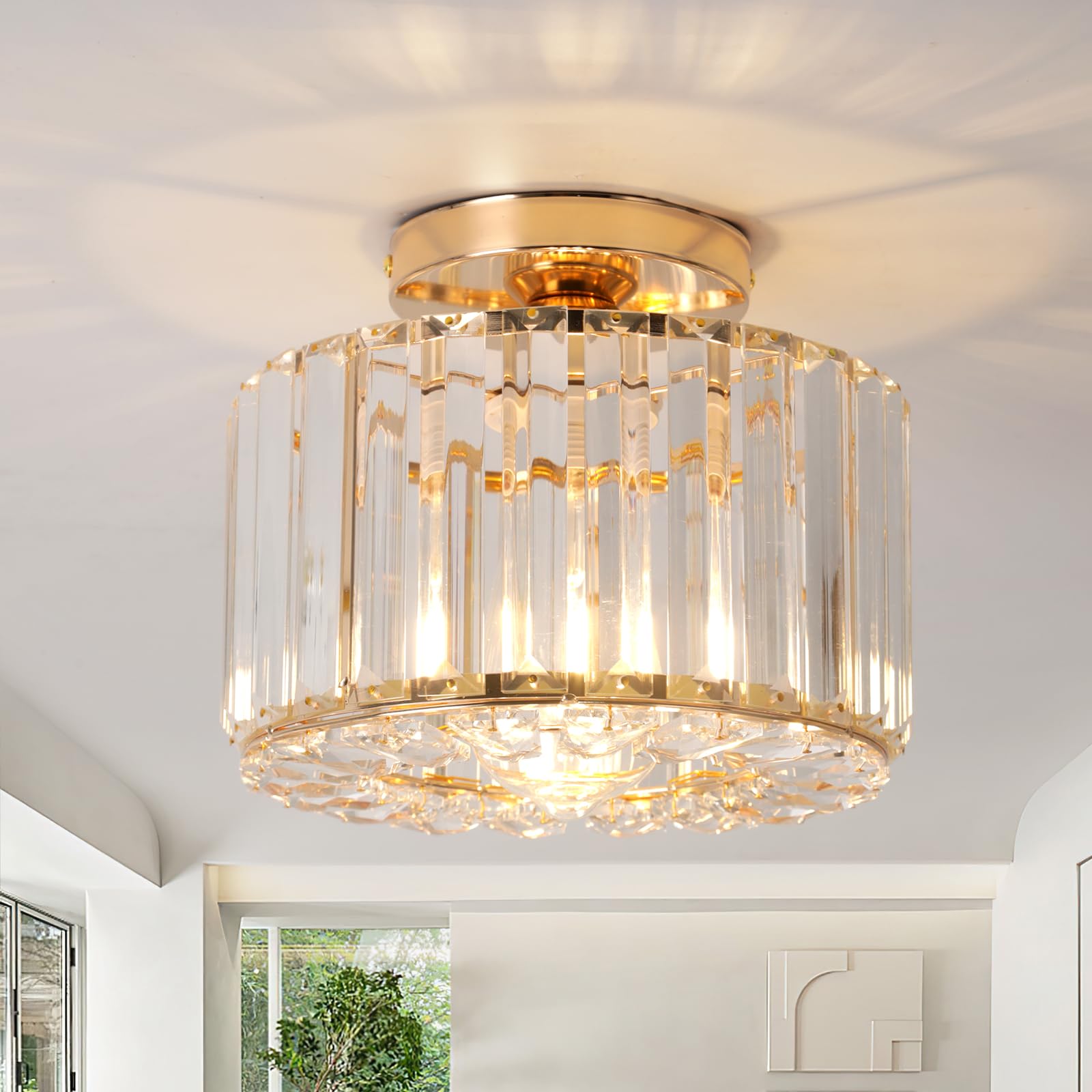 ZYDTRIP Crystal Ceiling Light Fixture Semi Flush Mount Ceiling Lamp Modern Gold Crystal Chandelier for Living Room Hallway Dining Room Kitchen — image 1