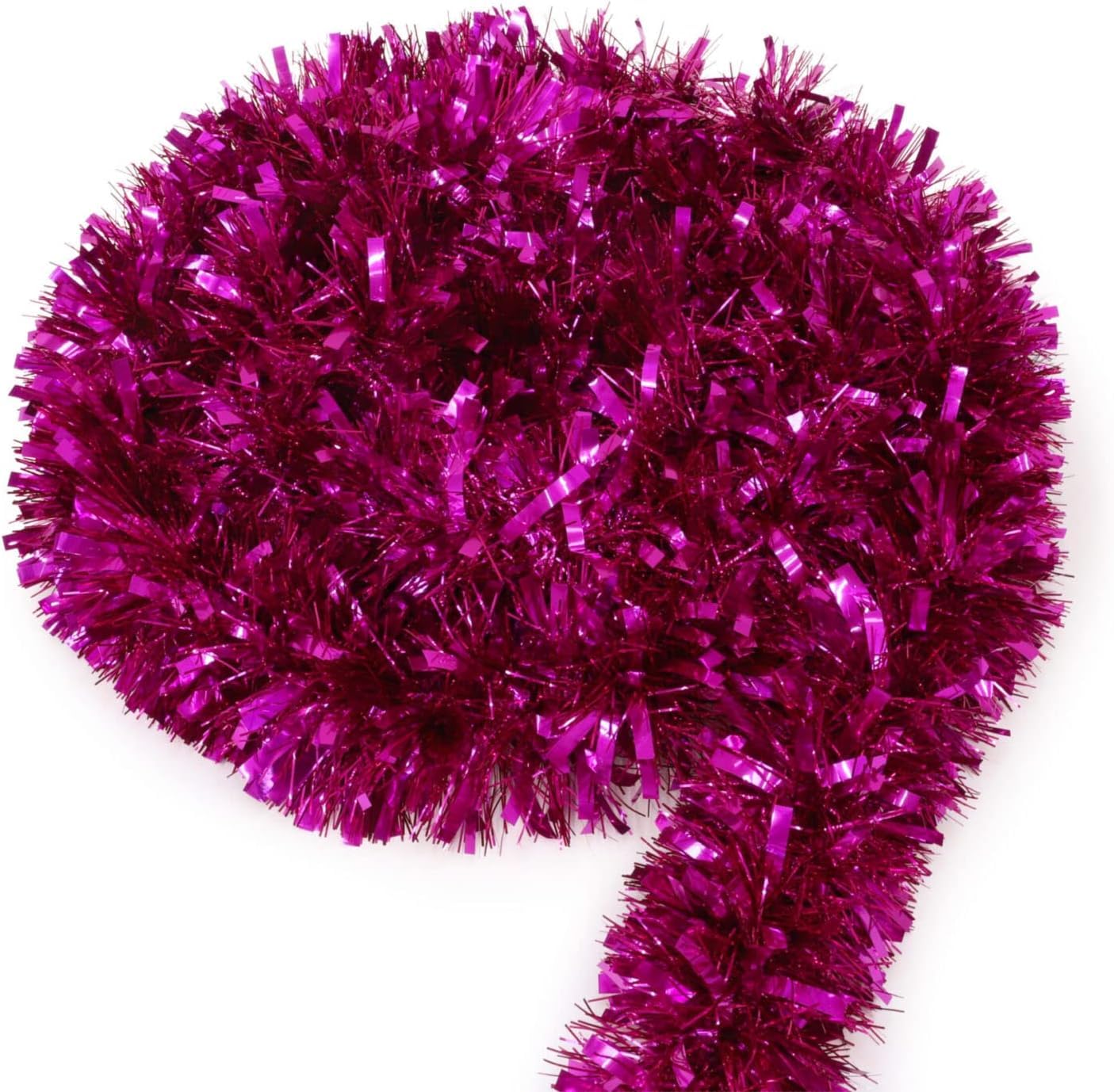 1.8m/6Ft Deluxe Thick Chunky Wide Hot Pink Shiny Tinsel Garland Christmas Tree Decorations
