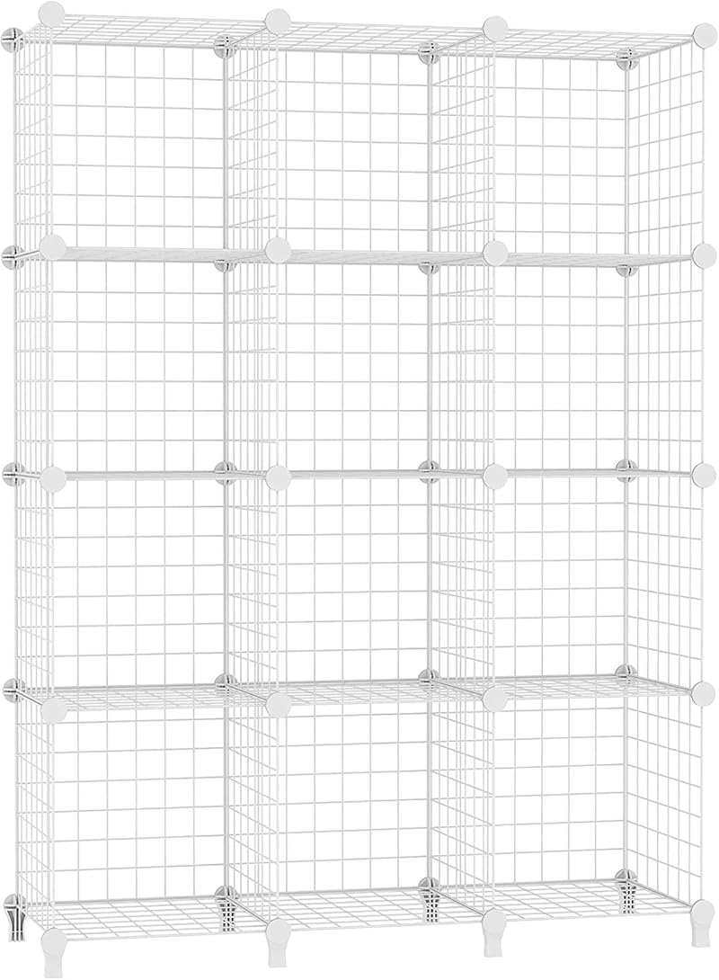 AWTATOS Cube Storage Unit 12 Cubes Wire Shelves White USCIH12WE