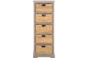 SAFAVIEH Home Collection Vedette Vintage White 5-Drawer Wicker Basket Storage Tower (Fully Assembled)