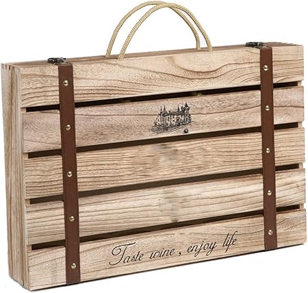 Lshky Color del Registro Caja De Vino Retro Madera Seis Botellas con Cerradura De Metal Y
