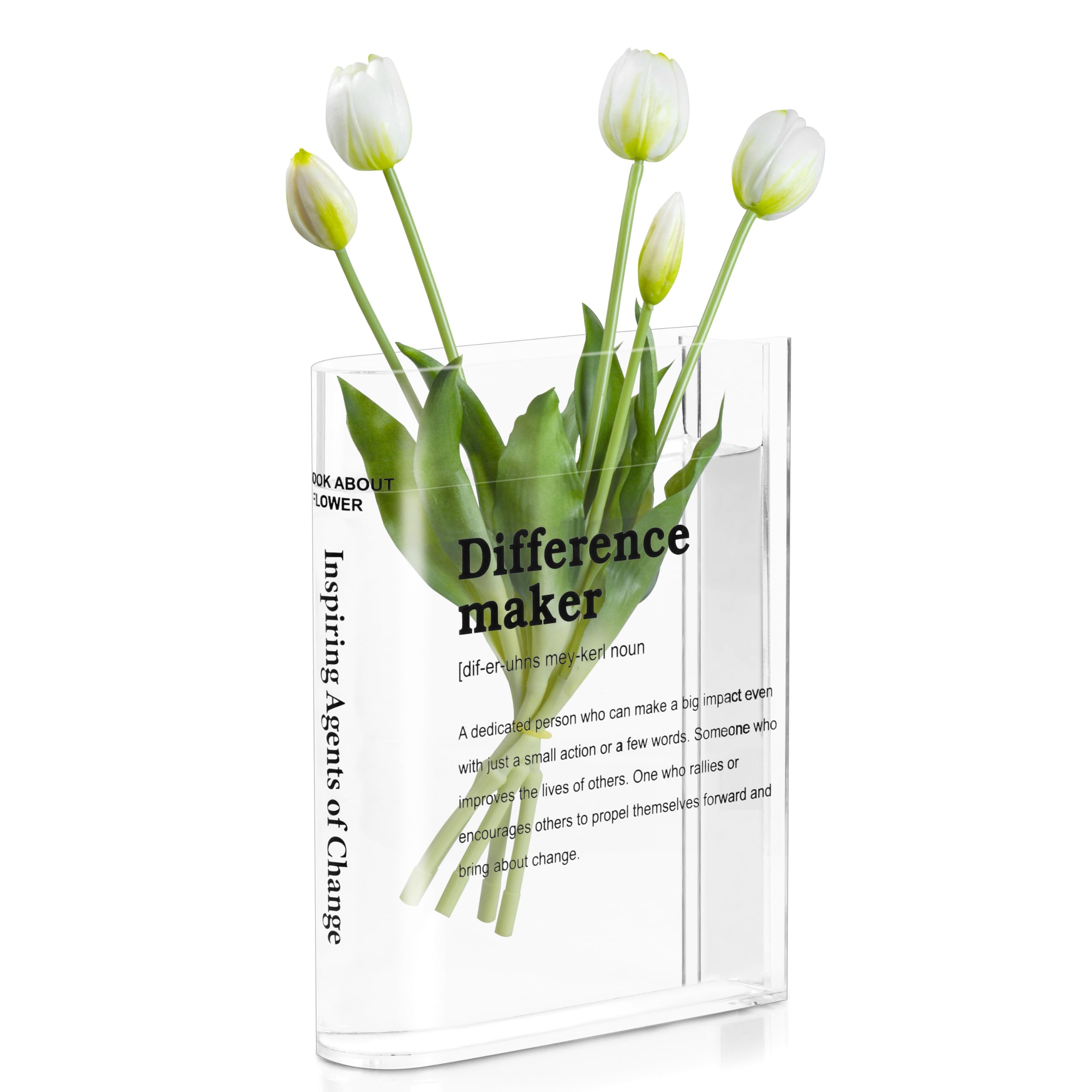 Book Vase For Flowers, Difference Maker Transparent Flower Vase For Home Office Bookshelf Living Room Bedroom Decor,Gifts For Book Lovers.