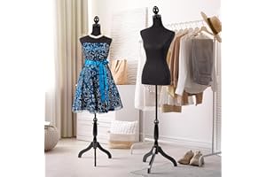 BIQWBIC Female Dress Form Mannequin Body Foam Mannequin Torso 60-67 Inch Adjustable Dress Mannequin with Wooden Tripod Base Stand for Sewing Dressmaker Model Display Fitting Styling (Black)