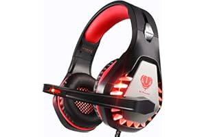 Awinnasey Gaming Headset with Microphone for PC PS4 Headset Xbox One Headset Over Ear Headset for PS5 Switch Noise Cancelling Headphones with Mic & LED Lights for Kids Adults Black Red