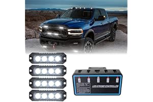 ADAURIS 4-LED Strobe Lights for Trucks Emergency Vehicle Lights for Vehicles Flashing Lights for Vehicles 12V -24V Super Bright Waterproof (White)
