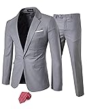 YND Men's 2 Piece Suit with Tie, One Button Slim