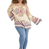 Angie Womens Plus Size Long Sleeve Cold Shoulder Top with Crochet
