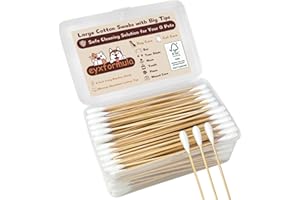 eyxformula 6 Inch Long Cotton Swabs for Pet Cleaning, Bamboo Handle, Pet Ear Cleaning Solution Supplies for Dogs and Cats (20