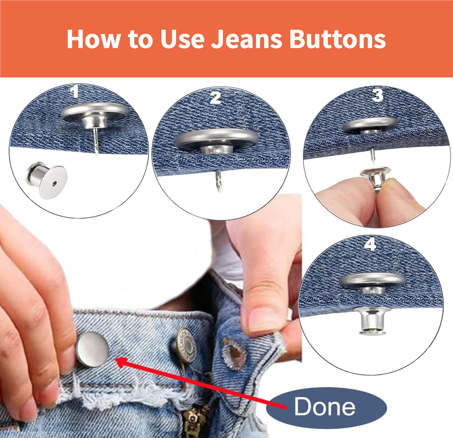 ZENGLU 8 Sets Jean Buttons pins No Sew Instant 17mm Replacement Button Adjustable Pants Buttons Kit