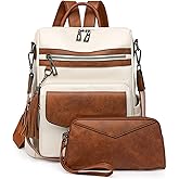Sursee Fashion Backpack Purse for Women PU Leather Handbag Ladies Shoulder Bag Travel Backpack Satchel Bag, White