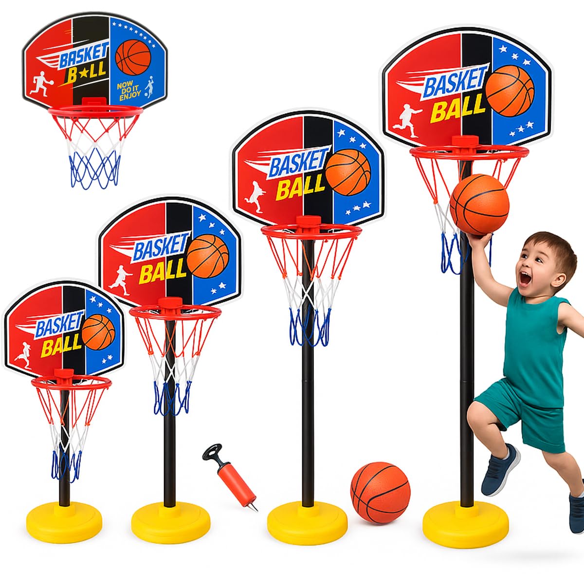 Child Baby Classic Adjustable Height Indoor/Outdoor/household Portable Shooting Basketball Foam Frame Hoop Sports Toys Christmas Birthday Gift