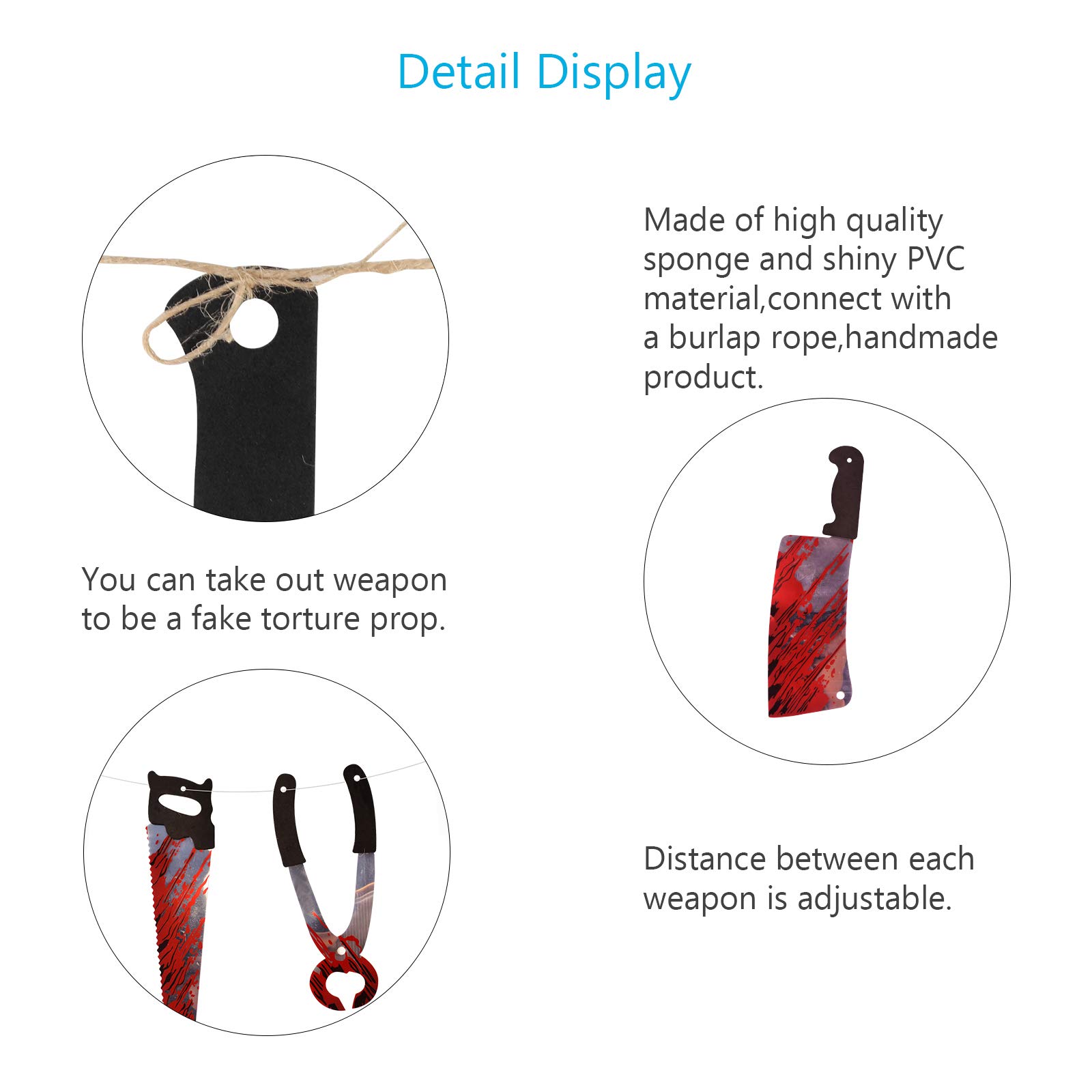 ZERHOK Bloody Weapon Garland, 2pack Halloween Hanging Decorations Fake Torture Blood Knives Banner Photo Props for Halloween Fright Night Haunted House Themed Party Decor